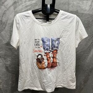 Graphic T Shirt Womens L XL White Sparkle Rhinestone Jeans Heels Tote Bag Tee